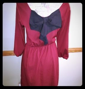 Pixi & ivy deep wine bow back lg semi sheer dress